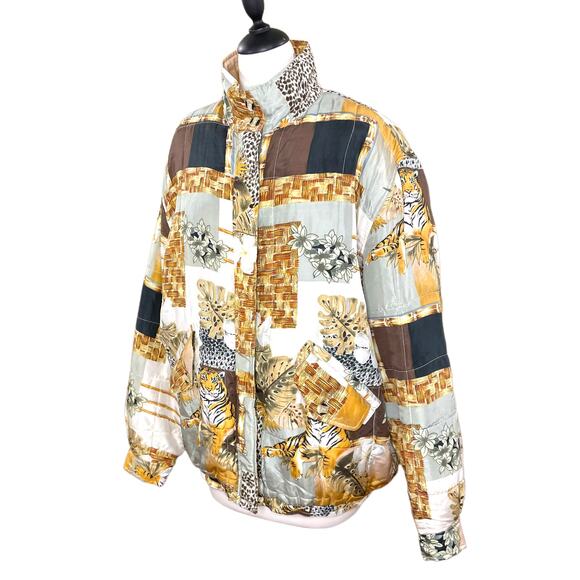 FUDA International Size L Vintage SILK Bomber Asian Inspired Tiger Patchwork - Picture 14 of 14
